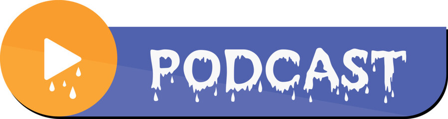 Podcast banner, label or button with play sign. Podcast geometric label with play button emblem. Logo design