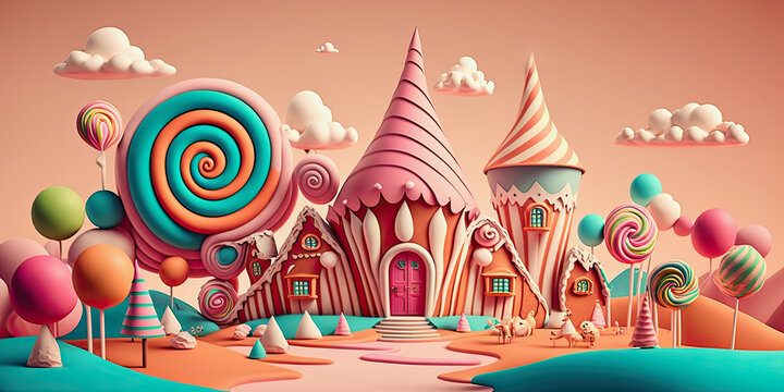 ai midjourney generative fantasy illustration of a small cute candyland