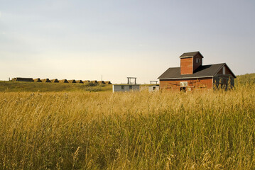 Wooden barn on grasslands