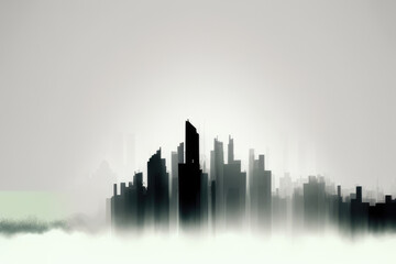 Polluted Skyline: photograph of city skyline obscured by thick layer of smog AI generation.