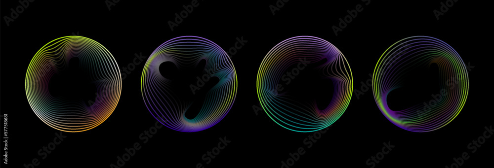 Aufkleber abstract neon circles. gradient circular frames with wavy dynamic curve lines glow effect copy space