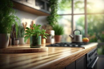 Fototapeta na wymiar green plants on kitchen table