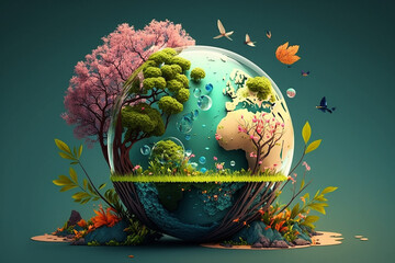 World environment and earth day concept with glass globe and eco friendly enviroment