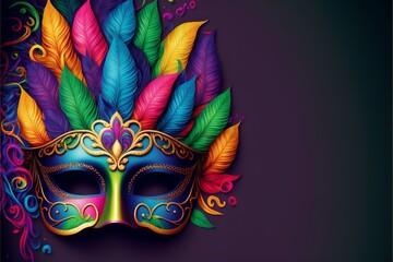 Fototapeta premium Mardi Gras festival mask background illustration with empty copy space, Generative AI