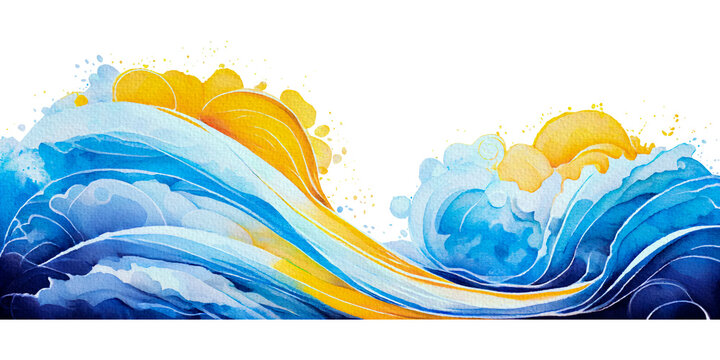 Transparent ocean wave illustration by Vita. Hand painted details.