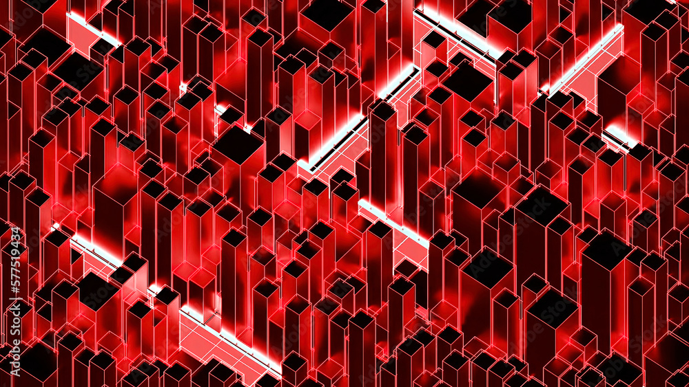 Poster red with black squares of different sizes background. design.light bright animation with geometric s