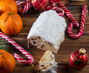 New Year's composition with Christmas pastries to tangerines and New Year's sweets