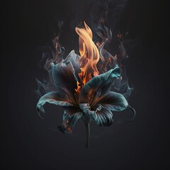 Fototapeta na wymiar Lily in smoke. Lily in smoke on a dark background. Lily fire. Smoke and fire. Flower Lily. Generative AI.
