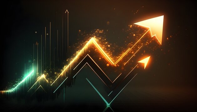 Stocks trading arrow moving upward direction, 3d arrow rising symbol of stocks pricing high or stocks growth, stocks moving upward background, generative ai	

