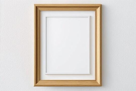 Light wooden frame for picture hanging on white wall. Generative AI