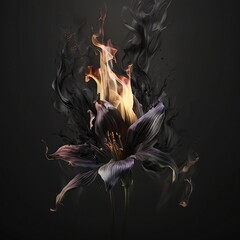 Fototapeta na wymiar Lily in smoke. Lily in smoke on a dark background. Lily fire. Smoke and fire. Black Lily Generative AI.