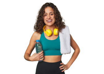Active woman in sportswear with refreshing water.
