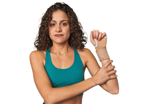 Injury won't stop her! This determined athlete wears a wrist brace and stays focused on her recovery.