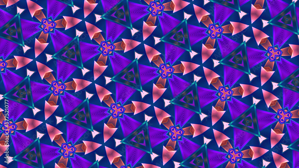 Poster background view of a kaleidoscope. motion. a bright background starting with blue shades that change