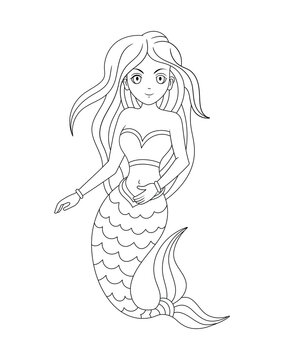 Mystical Mermaid Line-Art Vector Graphic for Fantasy Designs