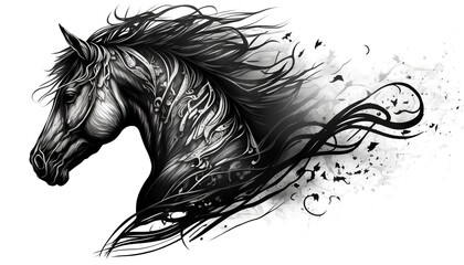 horse illustration for tattoo or wall sticker - obrazy, fototapety, plakaty