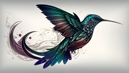 hummingbird illustration for tattoo or wall sticker