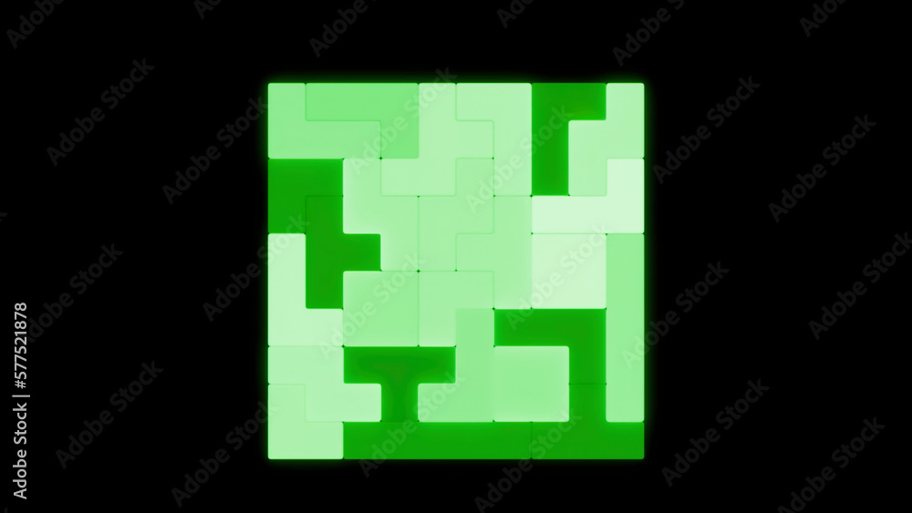 Aufkleber black background. design.green tetris in animation falling on a dark empty background.