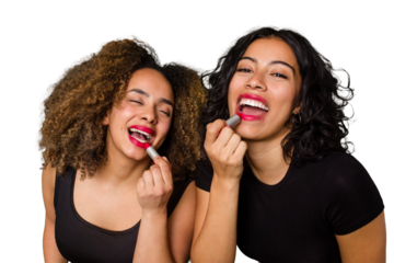 Two best friends, an Afro and Latina, get ready for a night out, laughing and having a great time while getting glam.