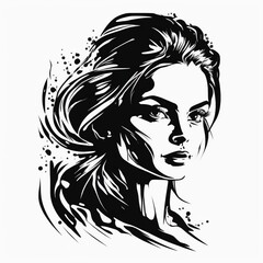 Beautiful girl portrait logo, black and white. 