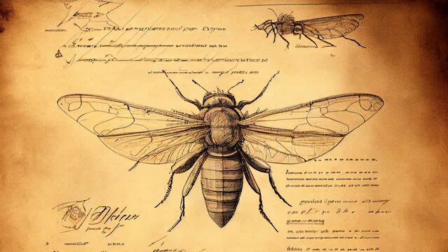 The sketch of the anatomy of the bee in a paper as seen inside the gallery AI generated