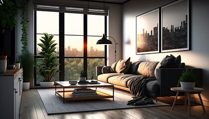 Modern interior design illustration created using generative AI.