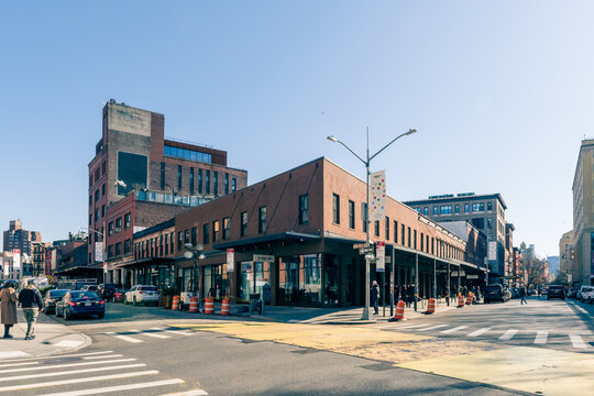 New York, NY, USA - February 18, 2023: Meatpacking neighborhood in a sunny winter day