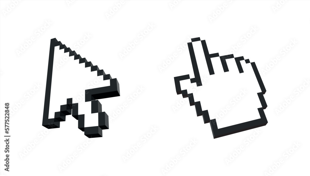 Poster pixel mouse cursor and hand pointer icon. clipart image isolated on white background. vector 10 eps.