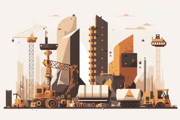 Flat illustration industrial construction. Generative AI.