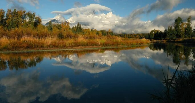 A timelapse of the Teton range in Grand Teton National Park during fall.