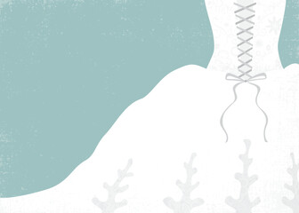 An abstract close up of the back of a white wedding dress, in a cut paper style with textures
