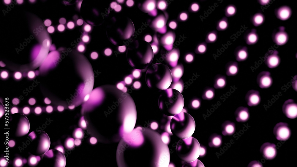 Poster balls move in lines in space. design. chains of balls move in space on black background. metal balls