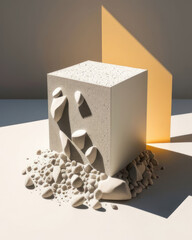 grit of gravel and limestone catching the sunlight. Podium, empty showcase for packaging product presentation, AI generation.
