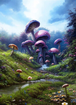 A brook in the  giant mushroom woodlands