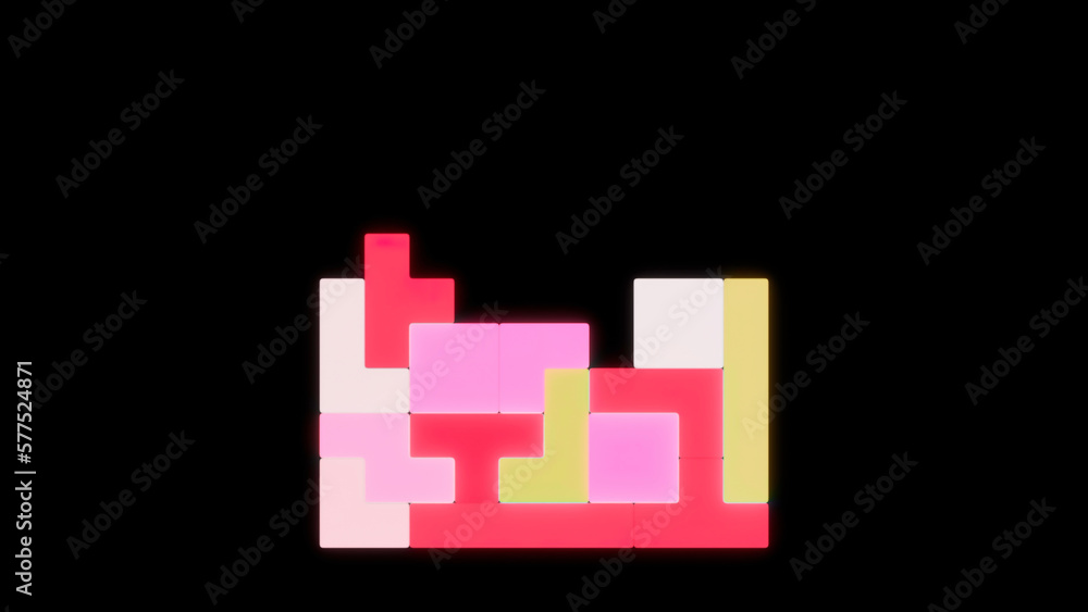 Poster multicolored tetris. design. light geometric shapes creating a square falling on each other on a bla