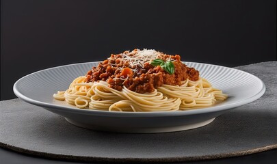  a plate of spaghetti with meat sauce and parmesan cheese.  generative ai
