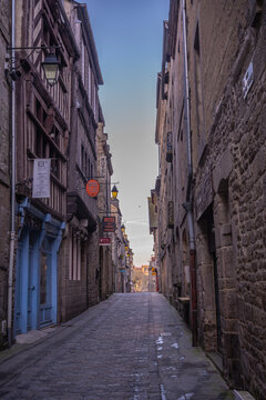 Medieval street in Laval France on the Mayenne River in Brittany