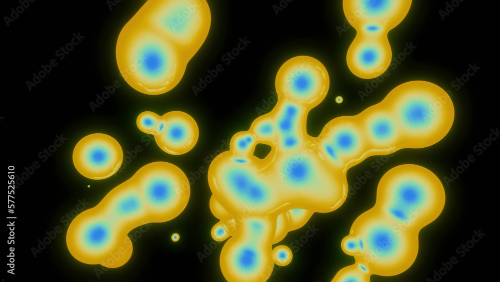 Poster rotating 3d bacteria molecules. design. animated background with moving molecular bacteria in vortex