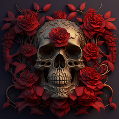 skull with red rose, Generative AI