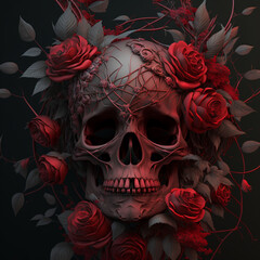 skull with rose, Generative AI