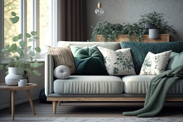 interion decoration comfortable stylish nobody couch. Generative AI