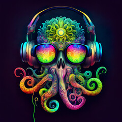 AI-Generated Psychedelic DJ Octopus Squid Art