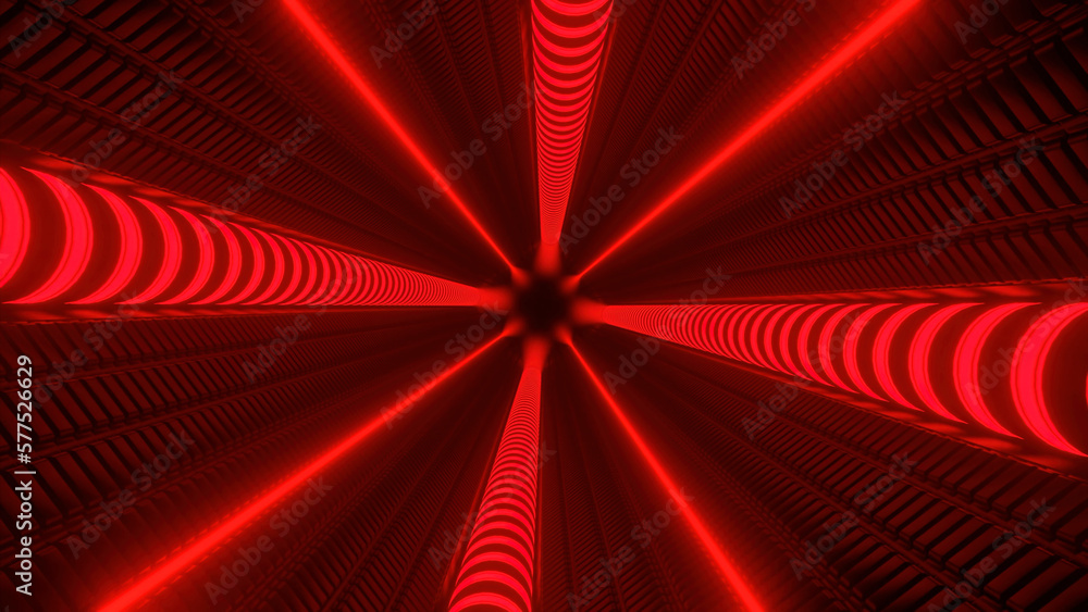 Poster purple and red tunnel. design. light long closed corridor in animation which is highlighted in diffe