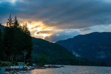 Beautiful Sky, Clouds & Sunrays Over Horne Lake, British Columbia, Canada