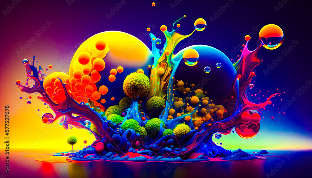Aufkleber an abstract painting of colorful shapes and colors. fantasy. generative ai.