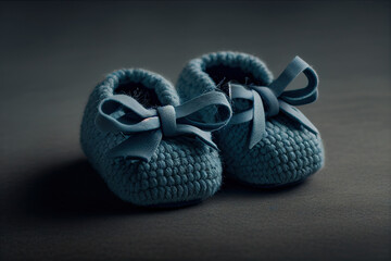 Blue woolen baby shoes, generative AI