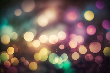 backdrop background texture of blurred and out of focus lights, glowing round shaped bokeh lights, vivid energetic colors, generative AI