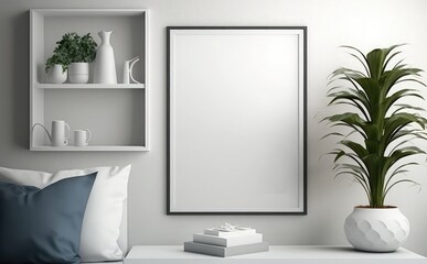 Black frame mock up on a wall. vertical frame mock up. Template for painting, photo or poster