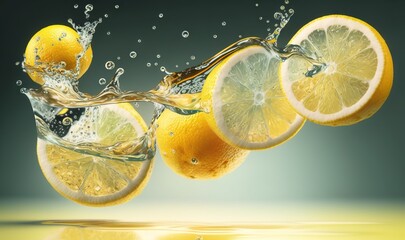 Fototapeta na wymiar a group of lemons with water splashing on them. generative ai