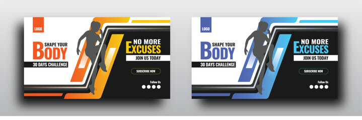 Gym and fitness youtube video thumbnail or fitness training web banner